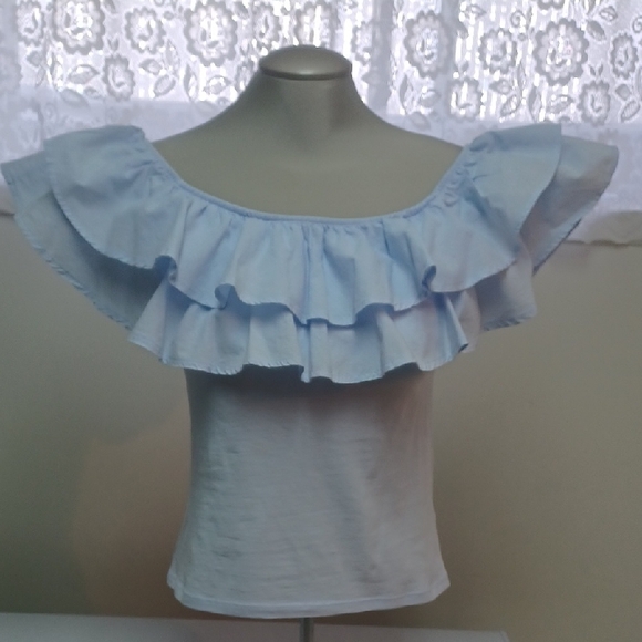 H&M Light Blue  Ruffle Top Size M - Picture 2 of 8